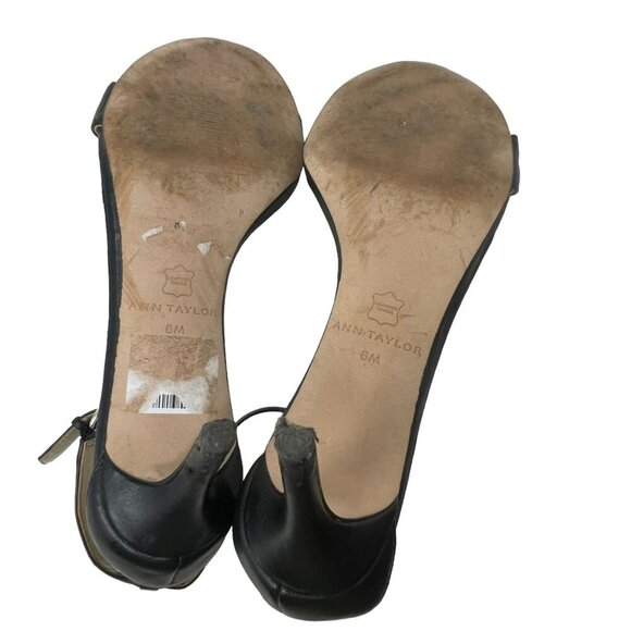 Ann Taylor Black Leather Ankle Strap Heels Size 6M Open Toe Shoes Strappy - Picture 6 of 10